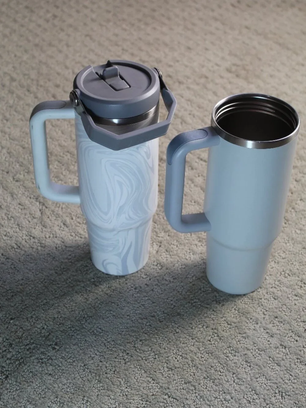 Set of 2 Stanley 30 Oz. Quencher Tumbler Polar Swirl Grey Marble & Grey (1 Lid)